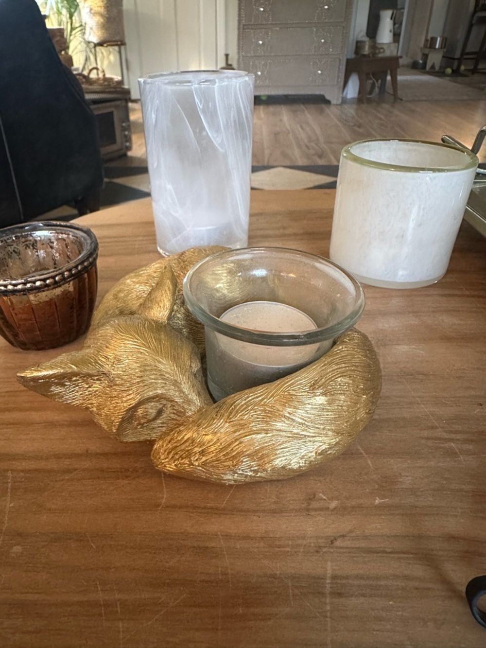 Creative Co-Op Gold Fox Tea Light Holder with cute tea light included